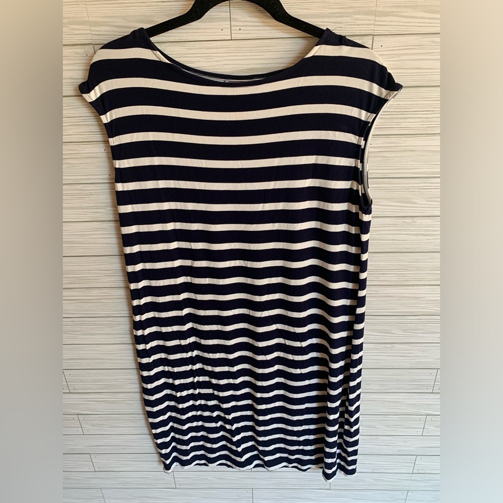 Chico’s Striped Navy and White Sleeveless Dress